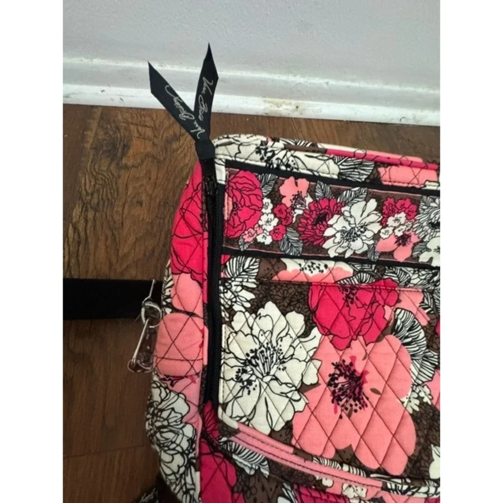 Vera Bradley Mocha Rouge Quilted Laptop Messenger Bag Pink Floral Crossbody